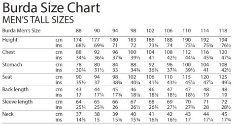 Burda Size Chart Cm