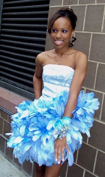 blue feather gown