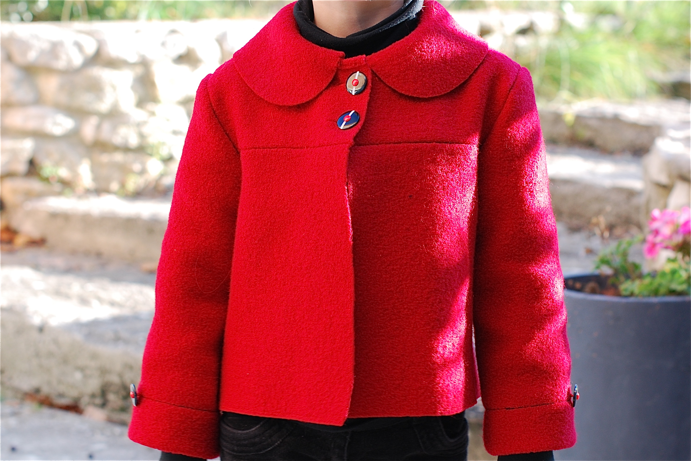 red boiled wool coat