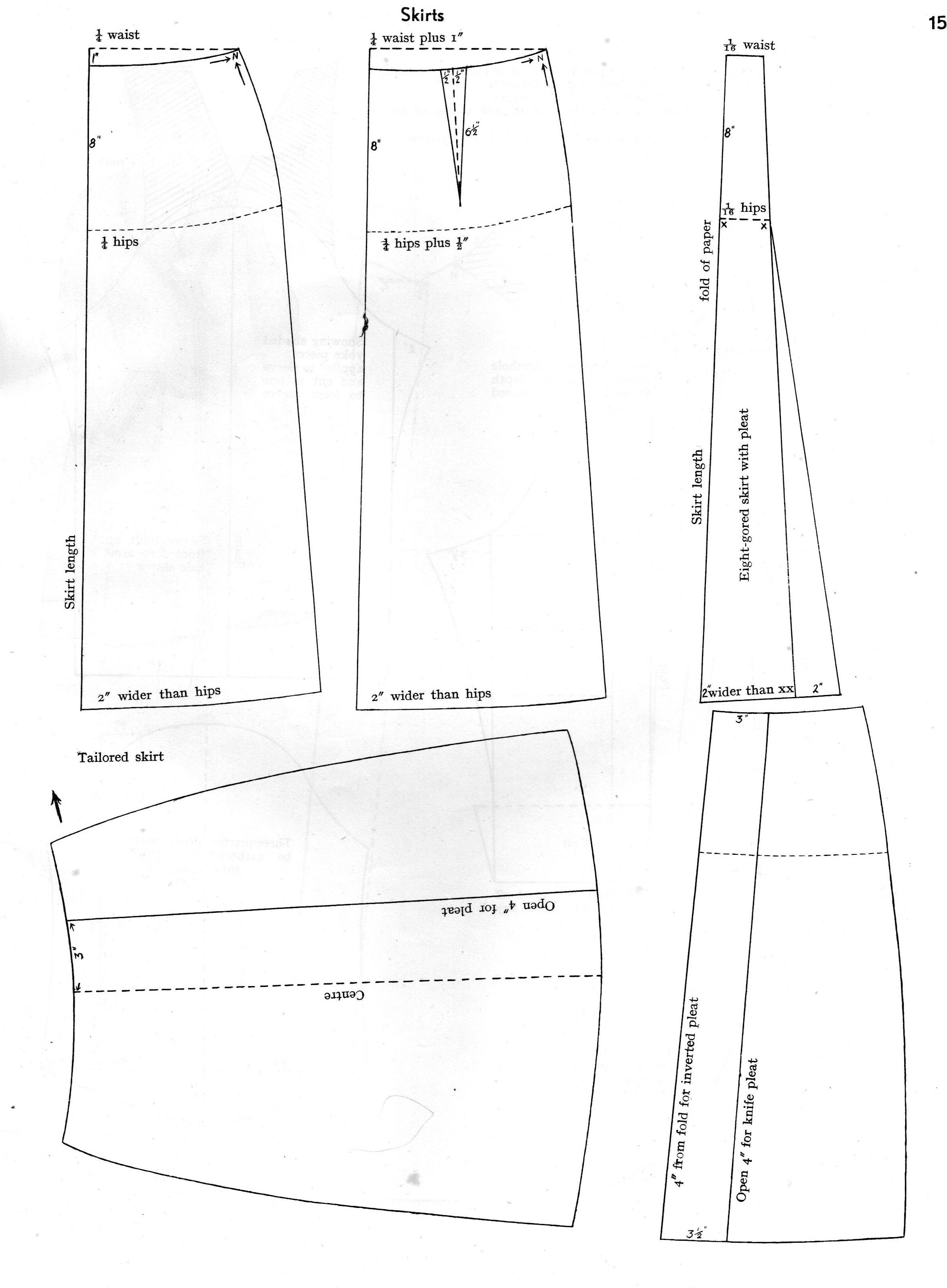 Basic Classic Skirt Pattern Diagram to make skirt in any size *1920's