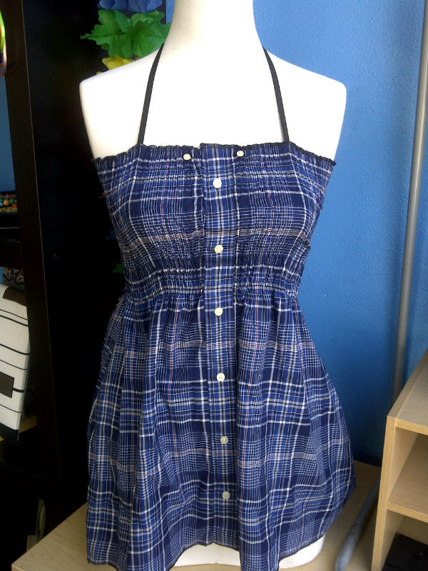 Shirred Halter Dress -Upcycled Men's Shirt – Sewing Projects