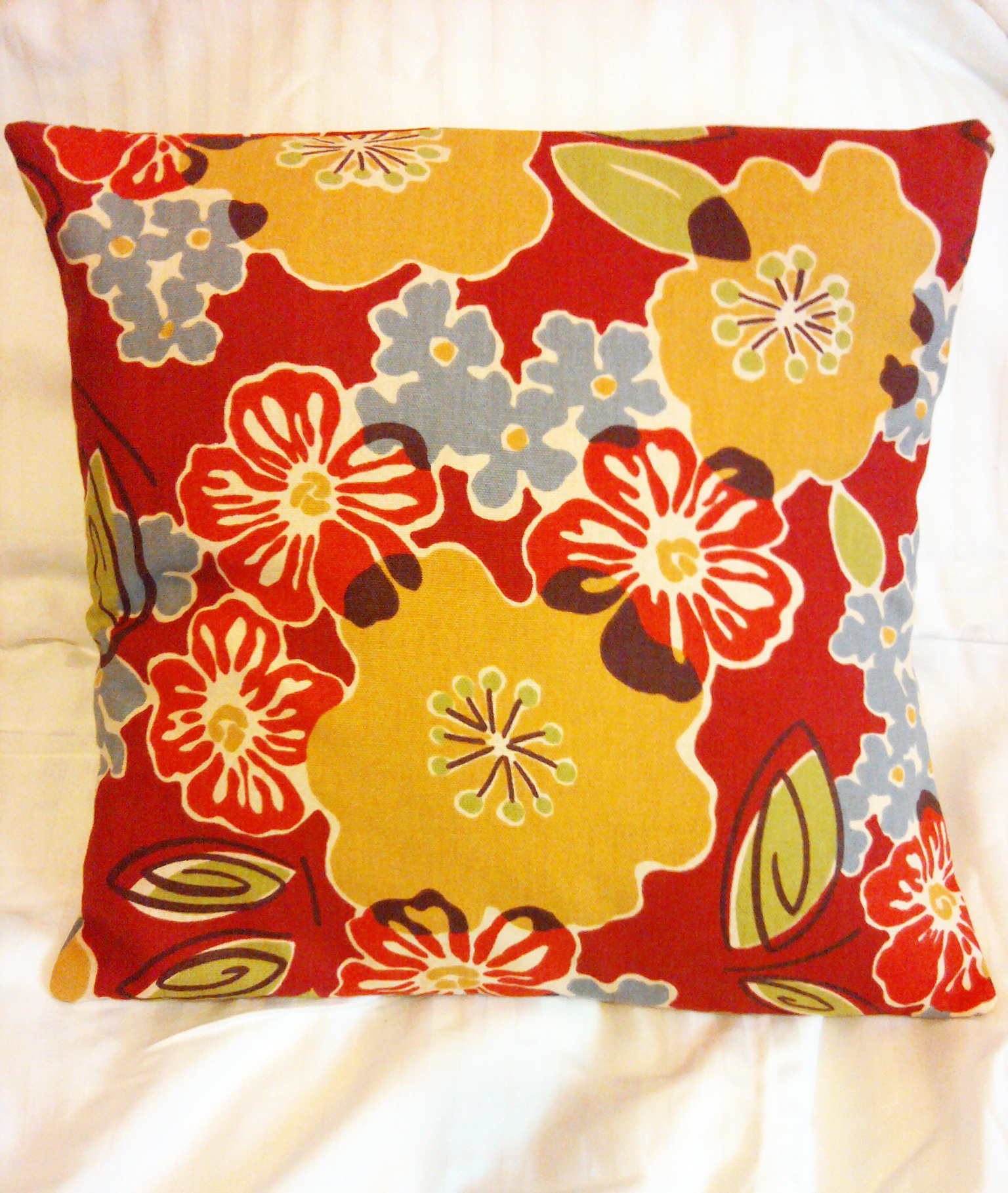 Floral Mod Home Decorating Pillow Cover Red Yellow Green Sewing