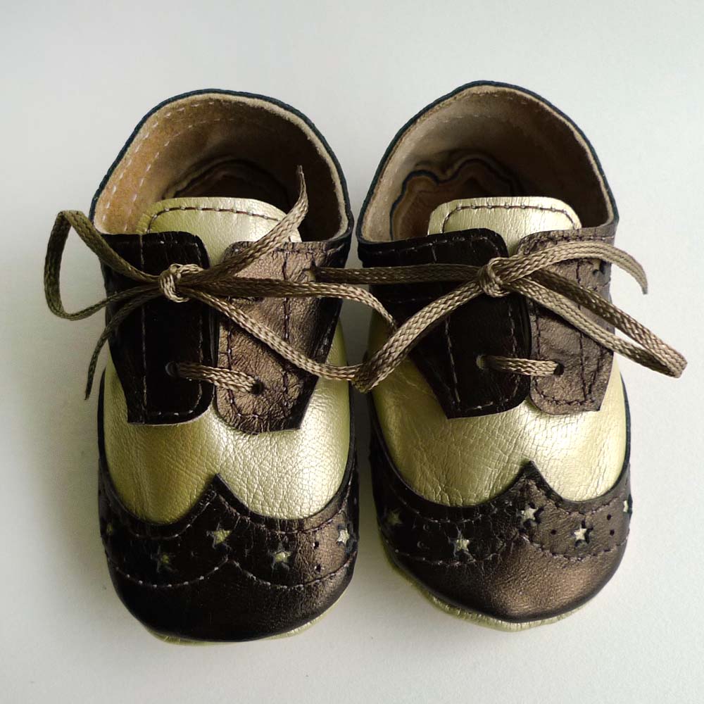 Pale gold and dark bronze leather baby boy crib dress shoes – Sewing ...