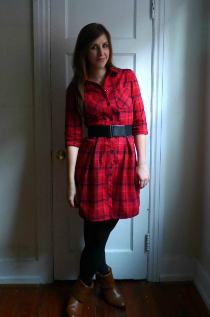 plaid shirt dress outfit