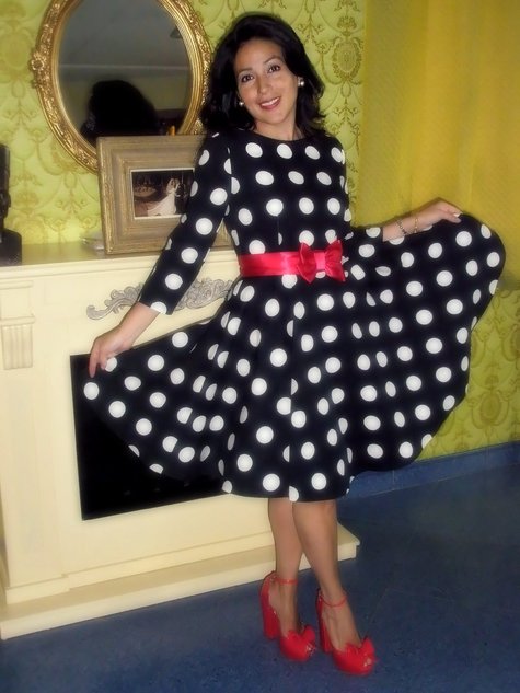 Mad Men Polka Dots Fifites Inspired Swing Dress With