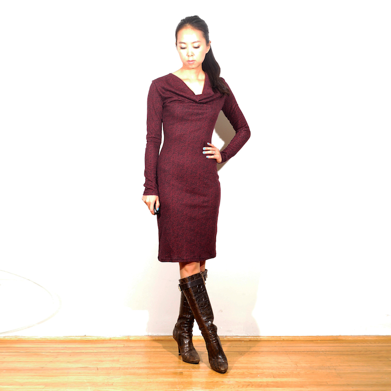 rust cowl neck dress