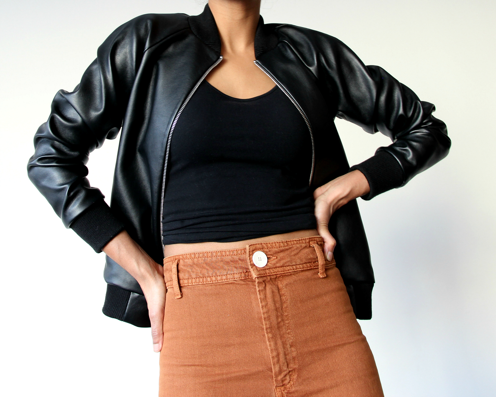 faux leather bomber jacket